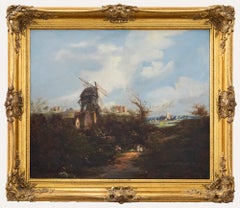 English School 19th Century Oil - Figures Before a Windmill