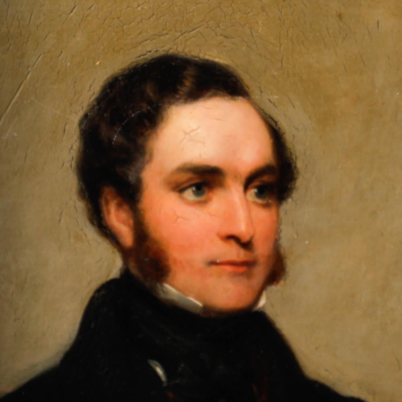 English School 19. Jahrhundert Öl - Gentleman in schwarzem Halstuch (Braun), Portrait Painting, von Unknown