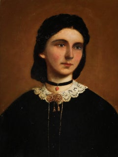 English School 19th Century Oil - Lady In A Lace Collared Dress