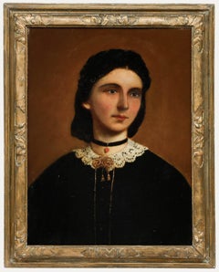 English School 19th Century Oil - Lady In A Lace Collared Dress
