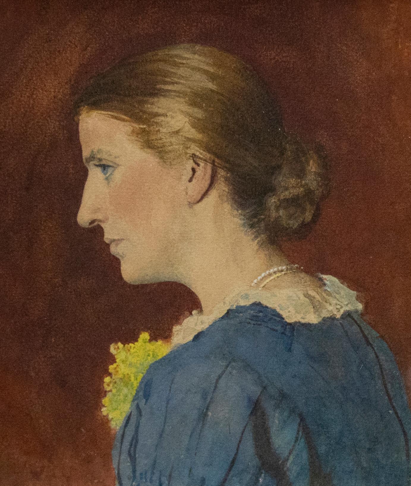 English School 19th Century Oil - Lady in Profile - Painting by Unknown