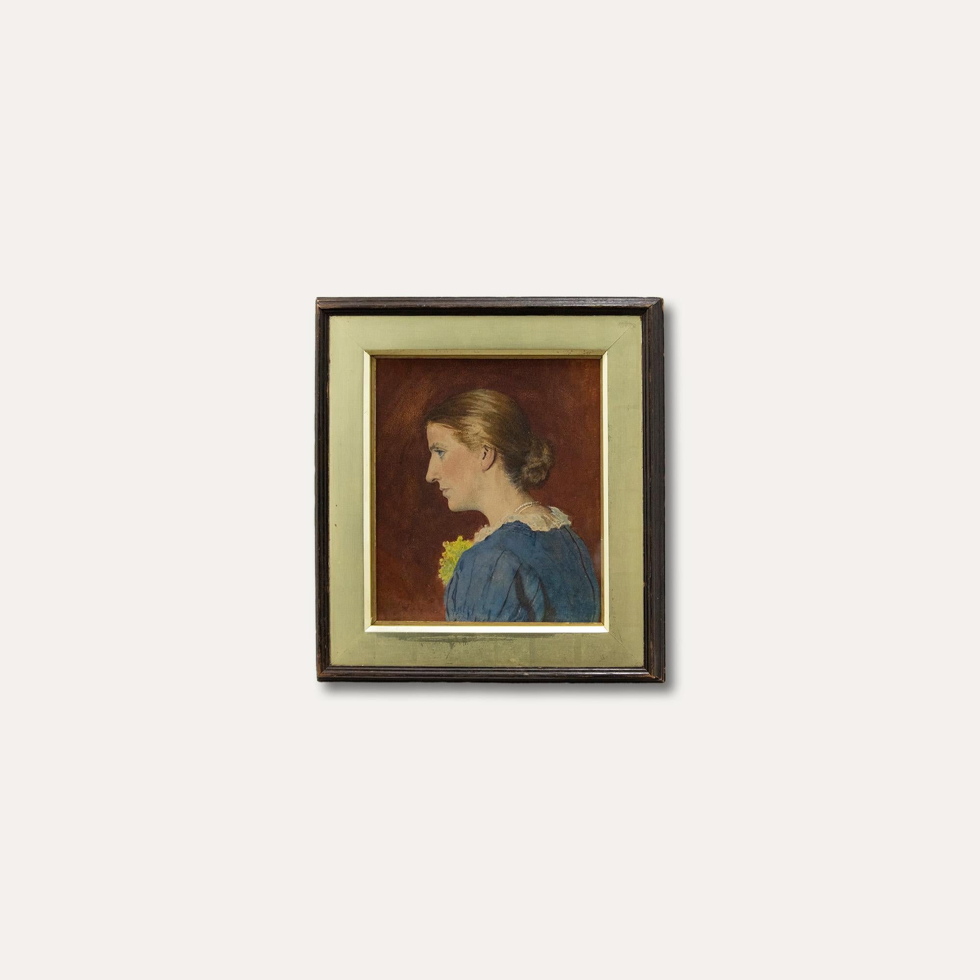 English School 19th Century Oil - Lady in Profile For Sale 1