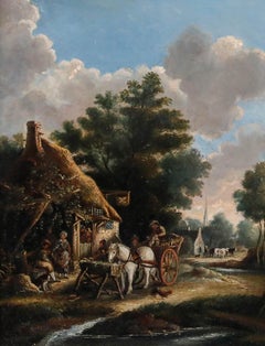 English School 19th Century Oil - Outside the Inn