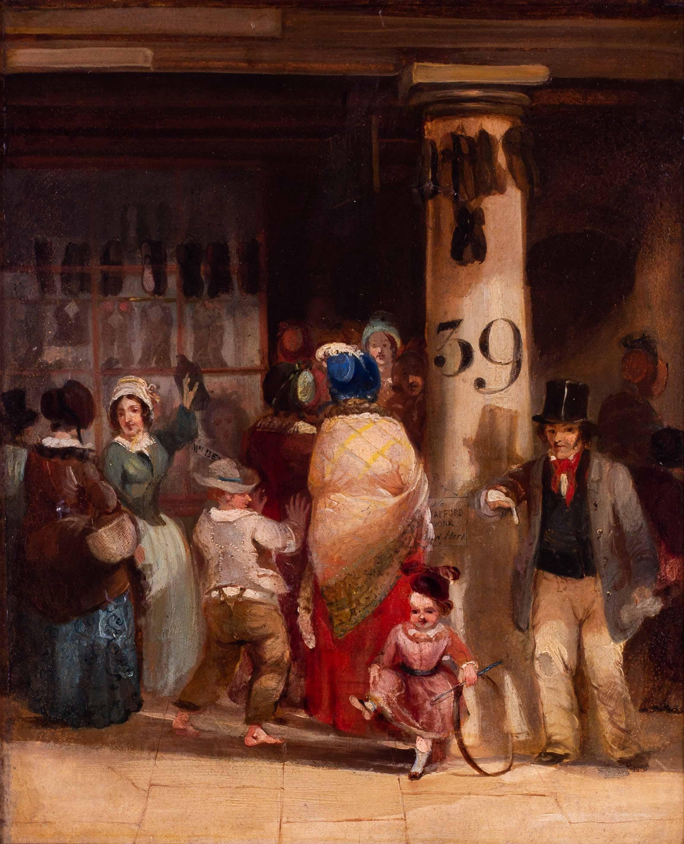 English School, 19th Century oil painting 'A busy shoe shop' For Sale 2
