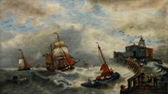 English School 19th Century Oil - Rocky Waters