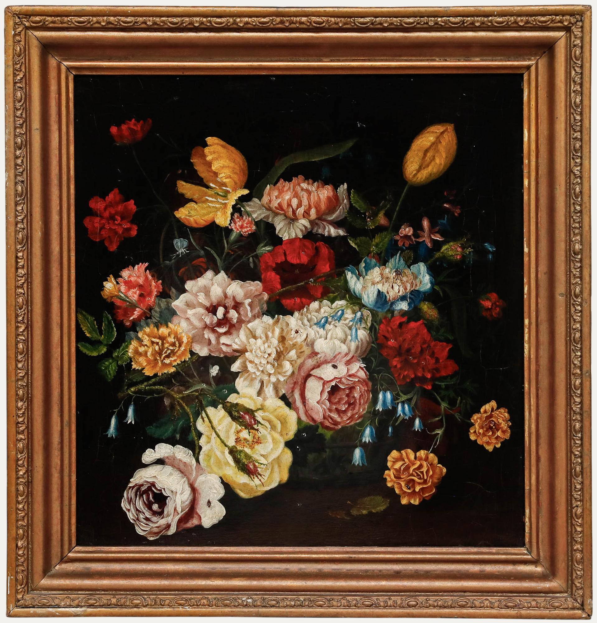 English School 19th Century Oil - Still Life of Tulips & Peonies