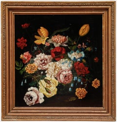 English School 19th Century Oil - Still Life of Tulips & Peonies