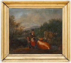 English School 19th Century Oil - Tending to the Cows