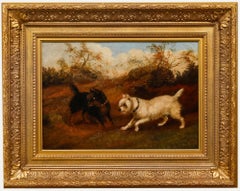 English School 19th Century Oil - Terriers Waiting By Burrows