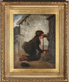 Used English School 19th Century Oil - The Drinking Fountain