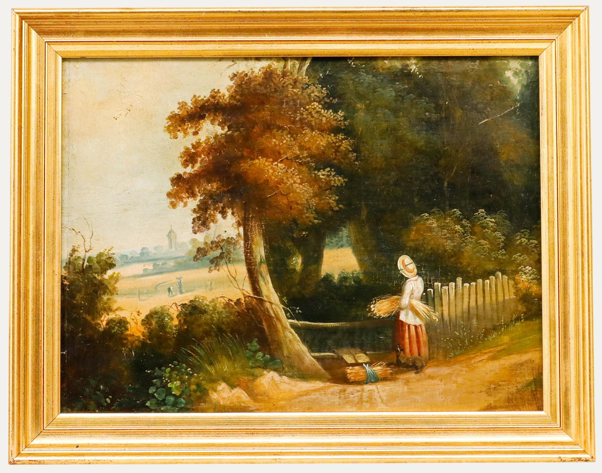 Unknown Landscape Painting – English School 19. Jahrhundert Öl - Die Ernte