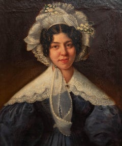 English School  19th Century Oil - Women In The Lace Bonnet