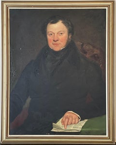English School, c. 1830's Large Portrait of a Country Squire in Leather Chair