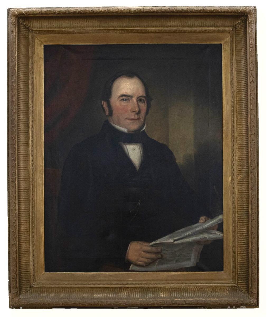 Unknown Portrait Painting - English School c.1880 Oil, Original Frame- Victorian Gentleman with Newspaper