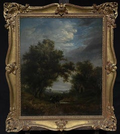 Antique English School Early 19th Century Landscape with a traveller Large Oil Painting