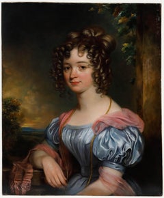 English School Early 19th Century Oil - Portrait of a Lady in a Blue Dress