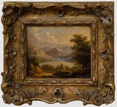 Olio di English School dell'inizio del XIX secolo - Veduta del lago di montagna