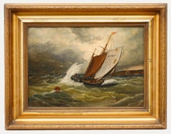 English School Early 20th Century Oil - Fighting The Storm