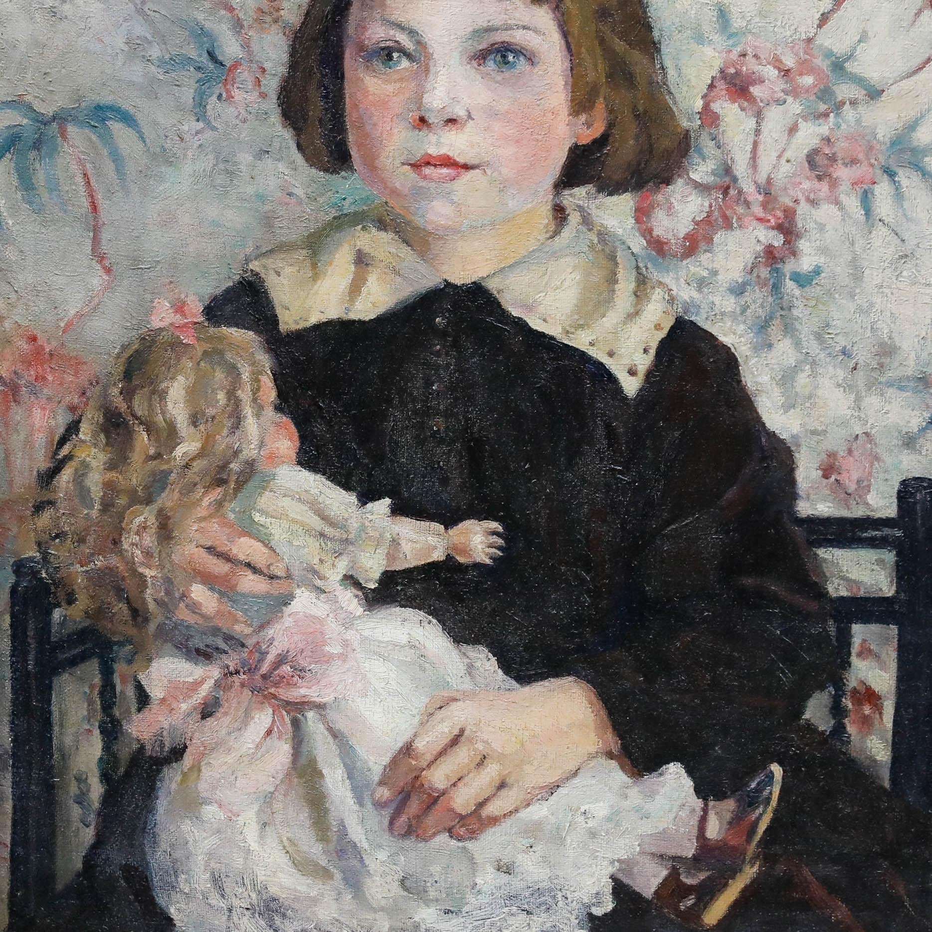 Huile de l'English School du début du 20e siècle - Portrait de Beryl Crowley en vente 1