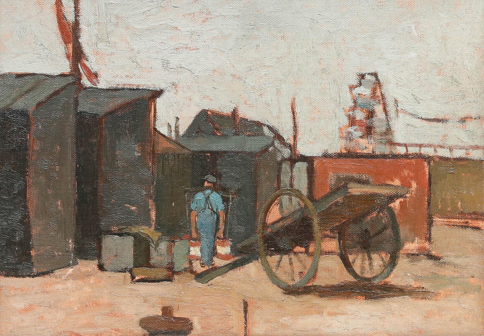 English School Early 20th Century Oil - The Builder's Yard - Painting by Unknown