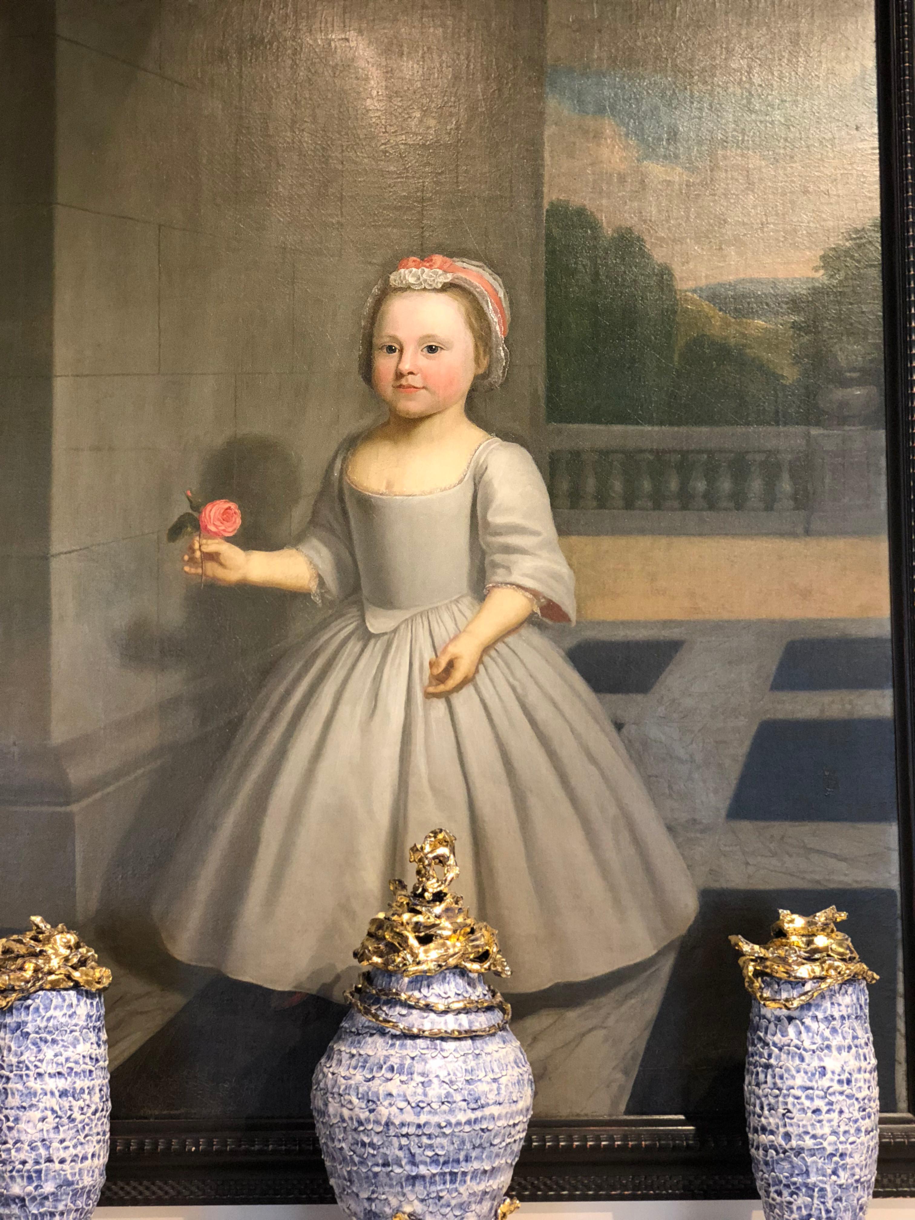 English School: Girl with a Rose - Old Masters Painting by Unknown