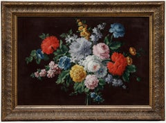 Óleo de la English School de finales del siglo XIX - Rosas y Peonías