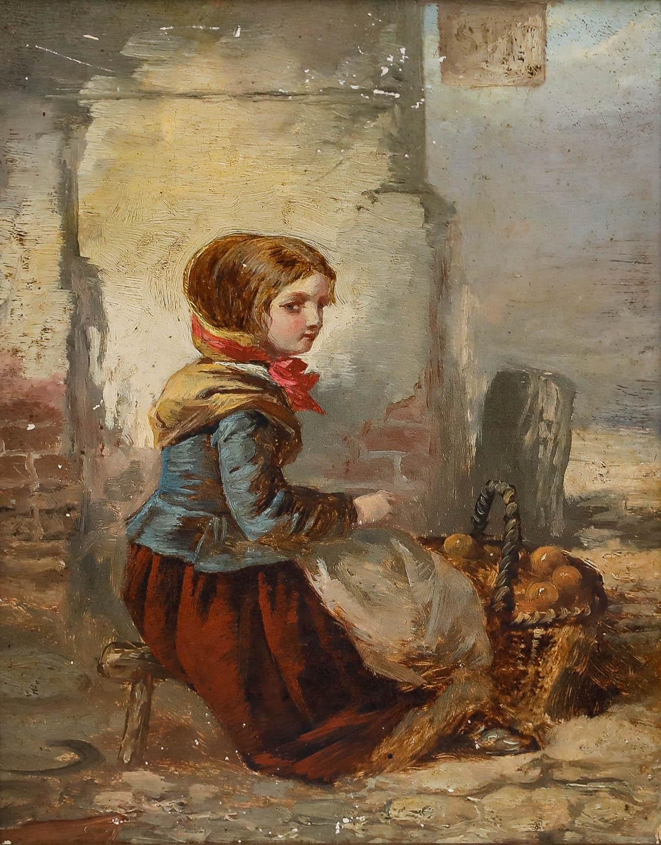 English School Late 19th Century Oil - The Young Fruit Seller - Painting by Unknown