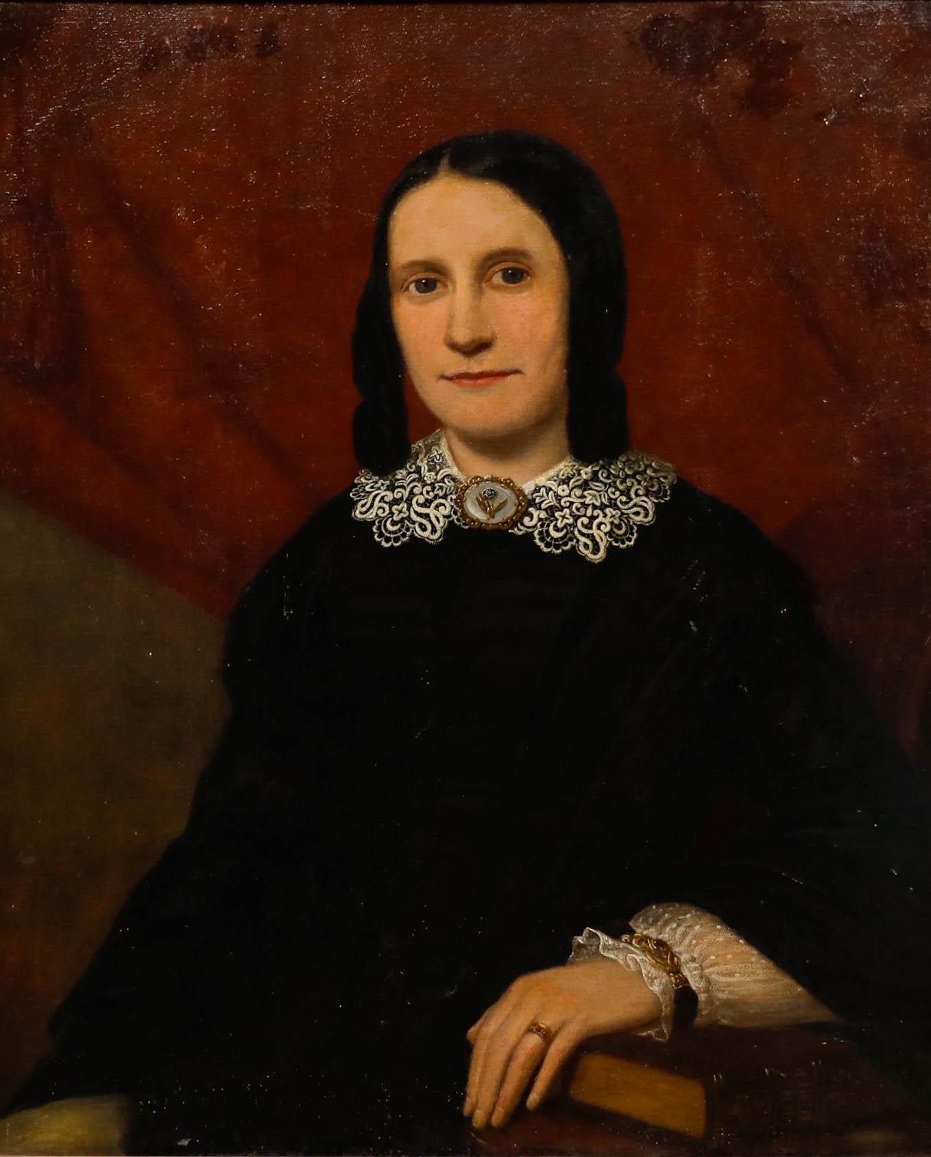English School Late 19th Century Oil - Portrait victorien d'une dame - Painting de Unknown