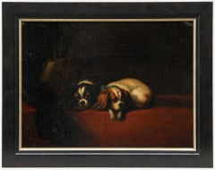 Huile sur toile de l'English School du milieu du 19e siècle - Épagneuls King Charles