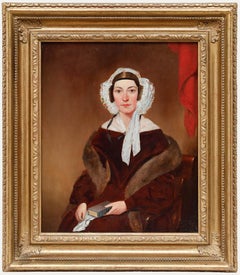 English School Mid 19th Century Oil - Lady in Lace and Fur