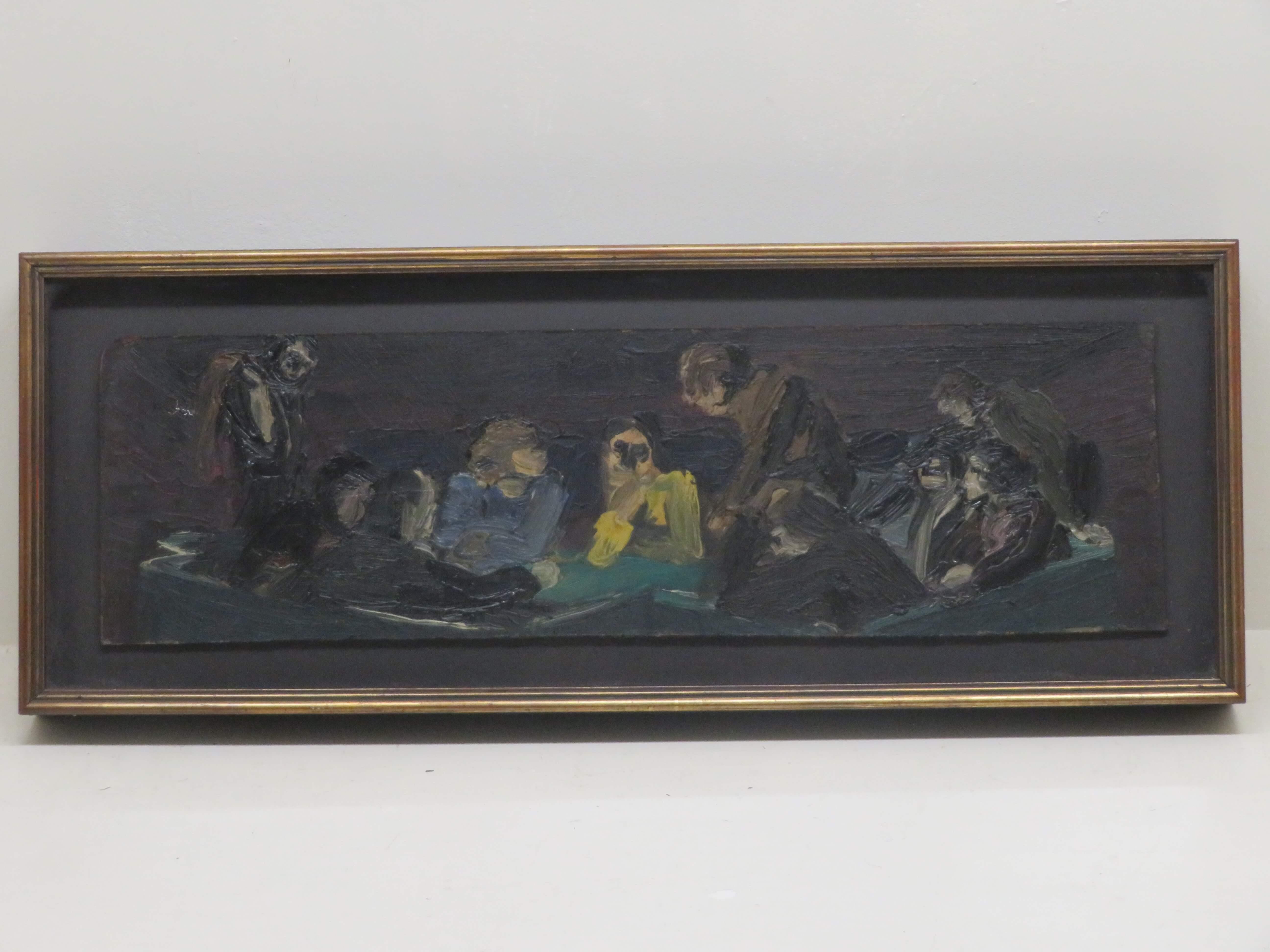 English School Mid 20th Century Figurative Oil Painting "The Card Players"