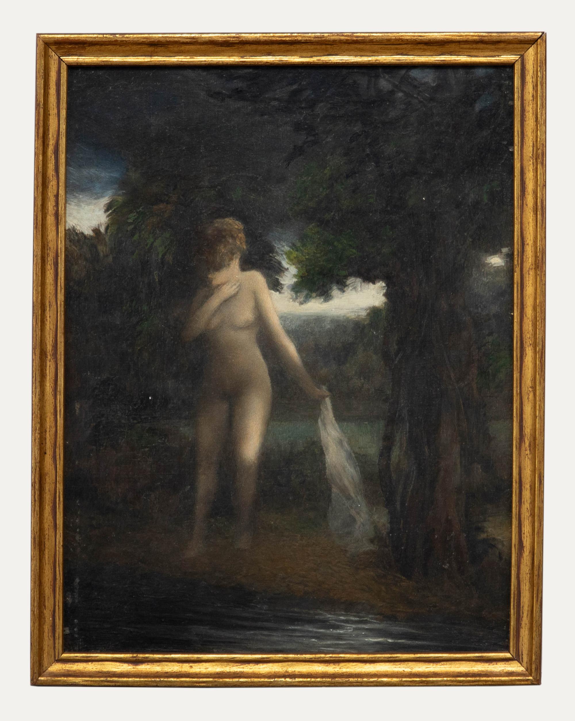 Unknown Nude Painting - English School  Mid 20th Century Oil - Bather in the Woodland Lake