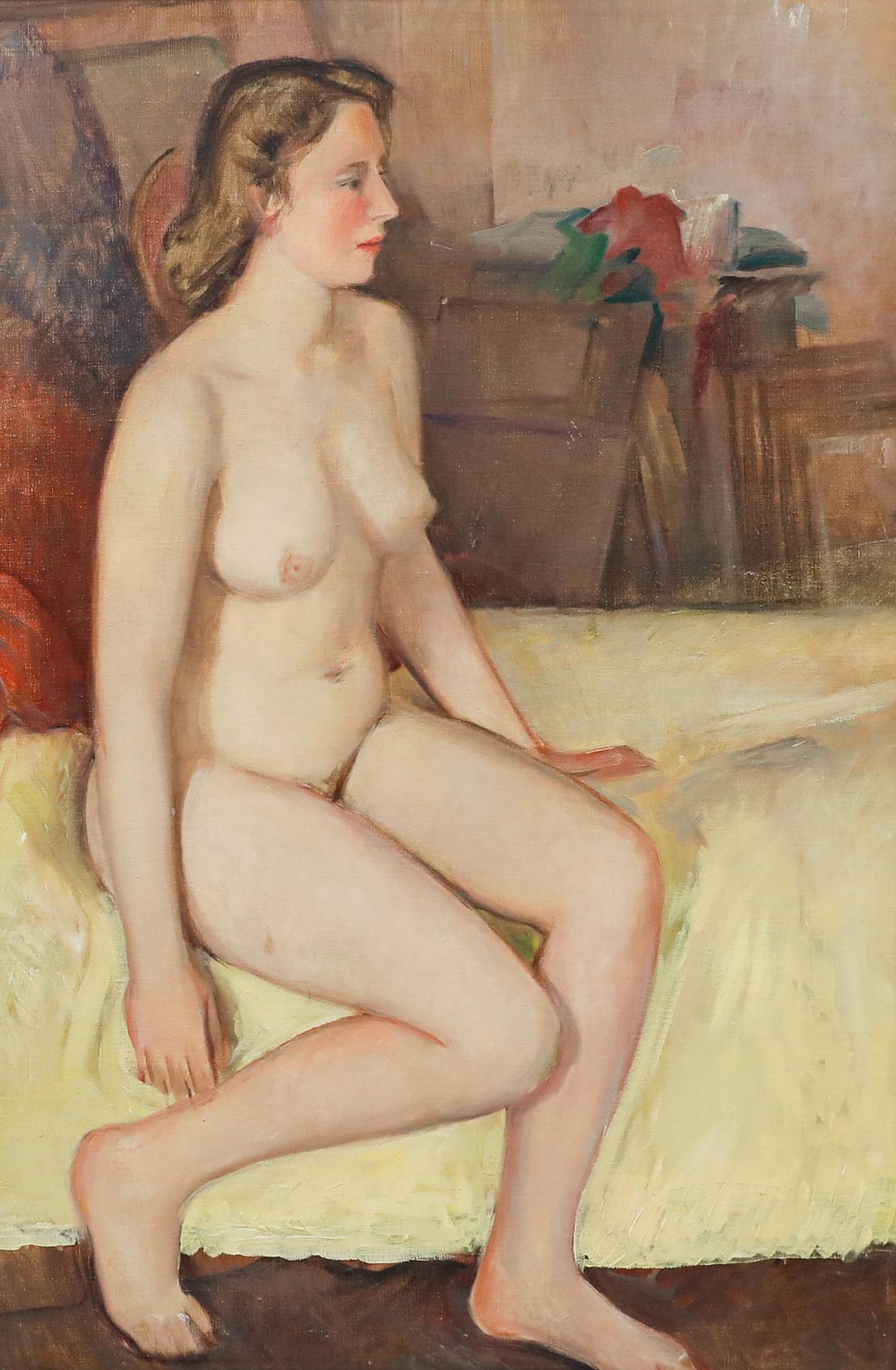 English School Mitte des 20. Jahrhunderts Öl - Akt im Studio – Painting von Unknown