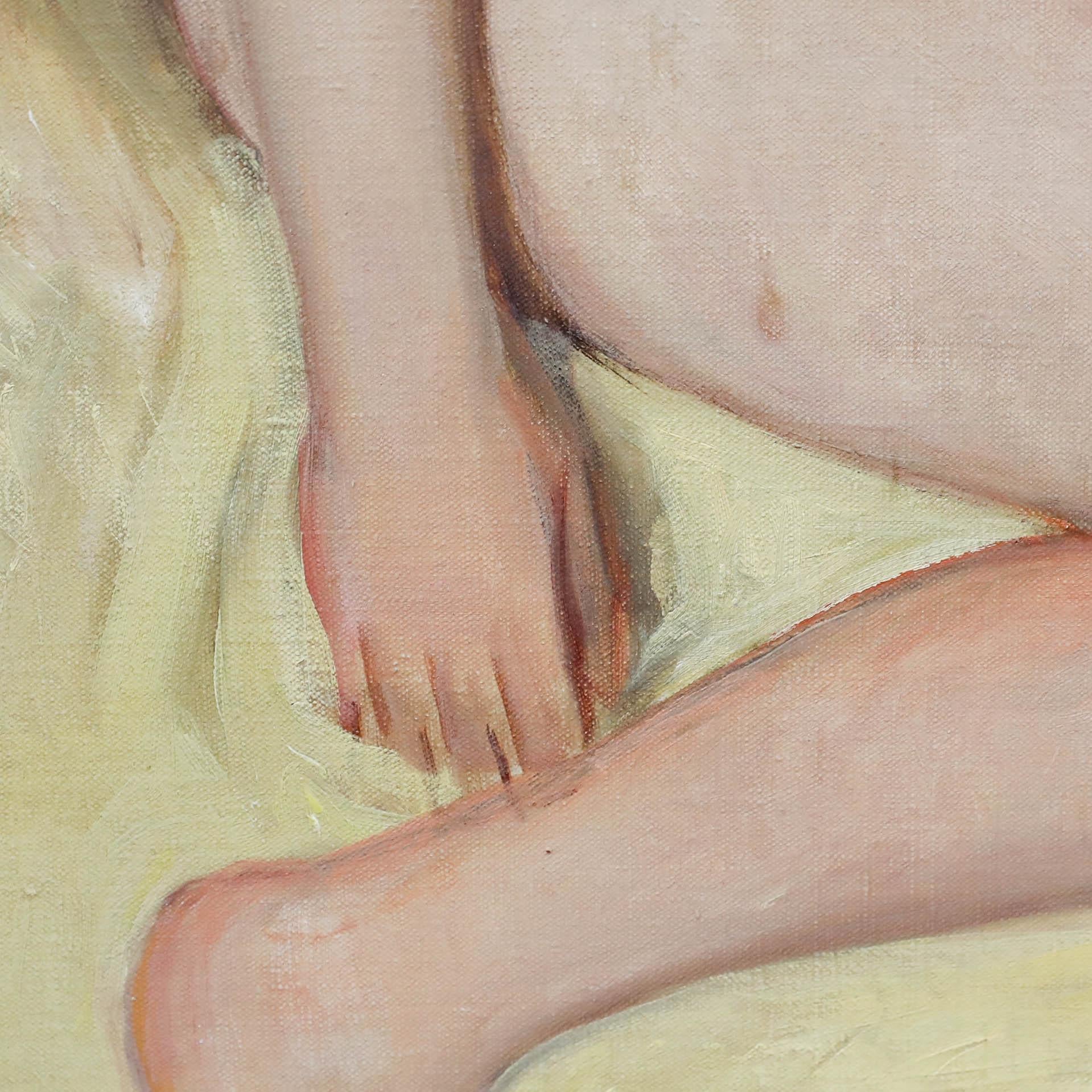 English School Mitte des 20. Jahrhunderts Öl - Akt im Studio (Braun), Nude Painting, von Unknown