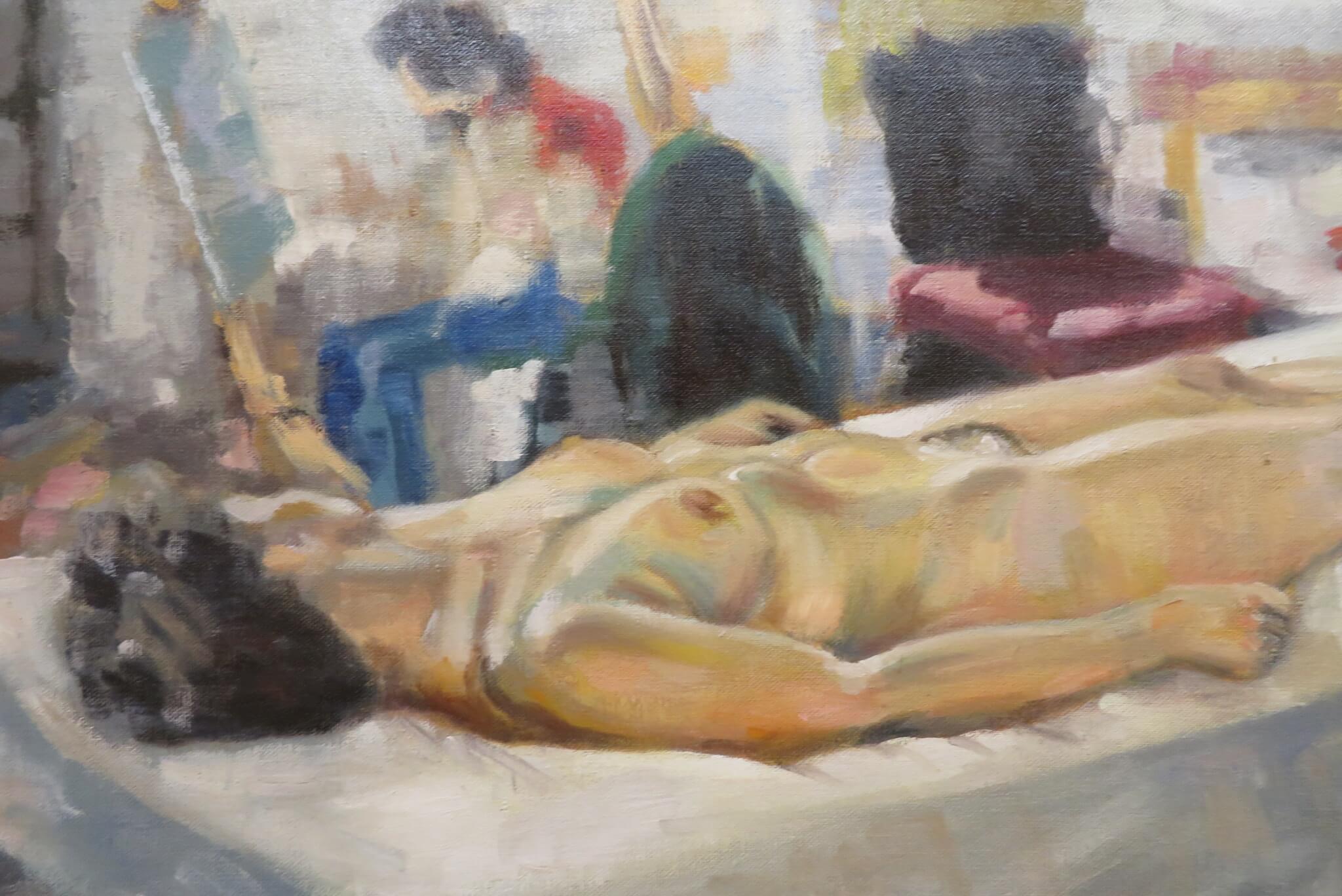 SCUOLA inglese metà del 20° secolo Pittura ad olio STUDIO FEMMINILE NUDO firmato 1