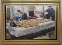 SCUOLA inglese metà del 20° secolo Pittura ad olio STUDIO FEMMINILE NUDO firmato