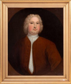Antique English School Portrait of a Man Oil, 18th C.