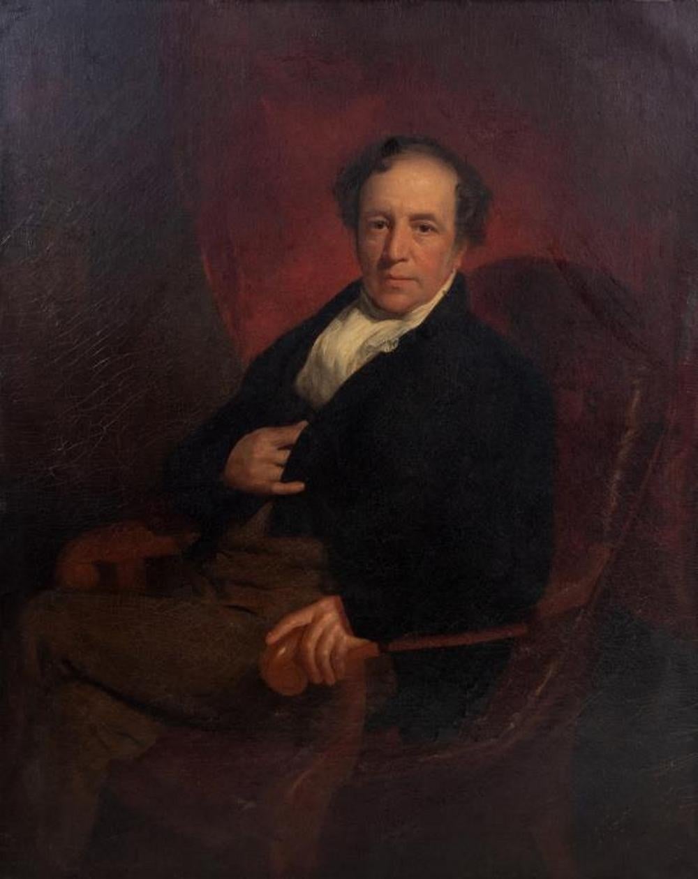 Ritratto di gentiluomo della English School Olio su tela - Painting di Unknown