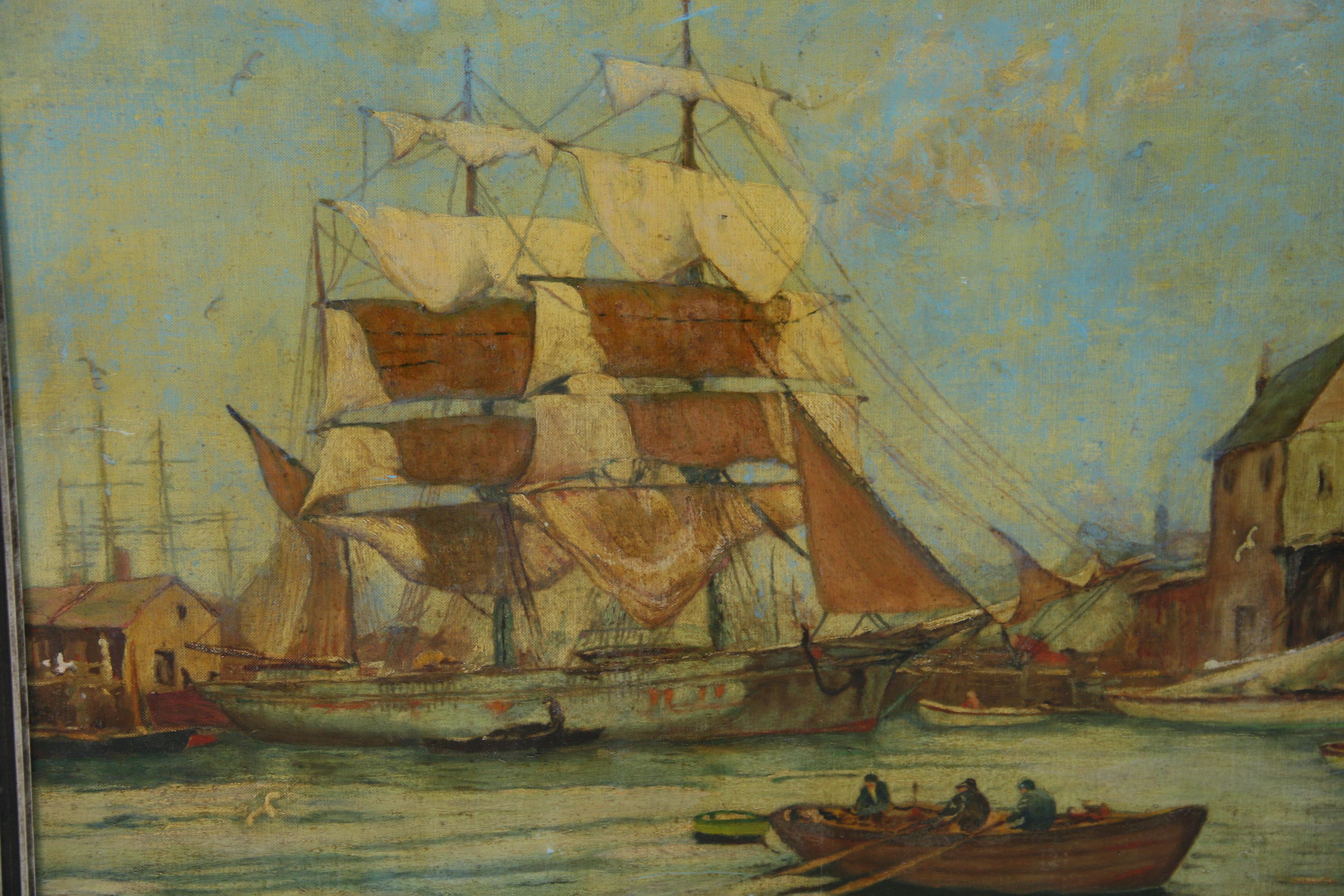 Unknown Landscape Painting – English Scooner Leaving the Dock von J.H.Hutchman
