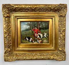 English Sporting Style Oil Painting, Huntsman & Hounds, Ornate Gilt Frame