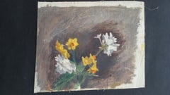 English Vintage Oil Painting on Canvas, Spring Flowers