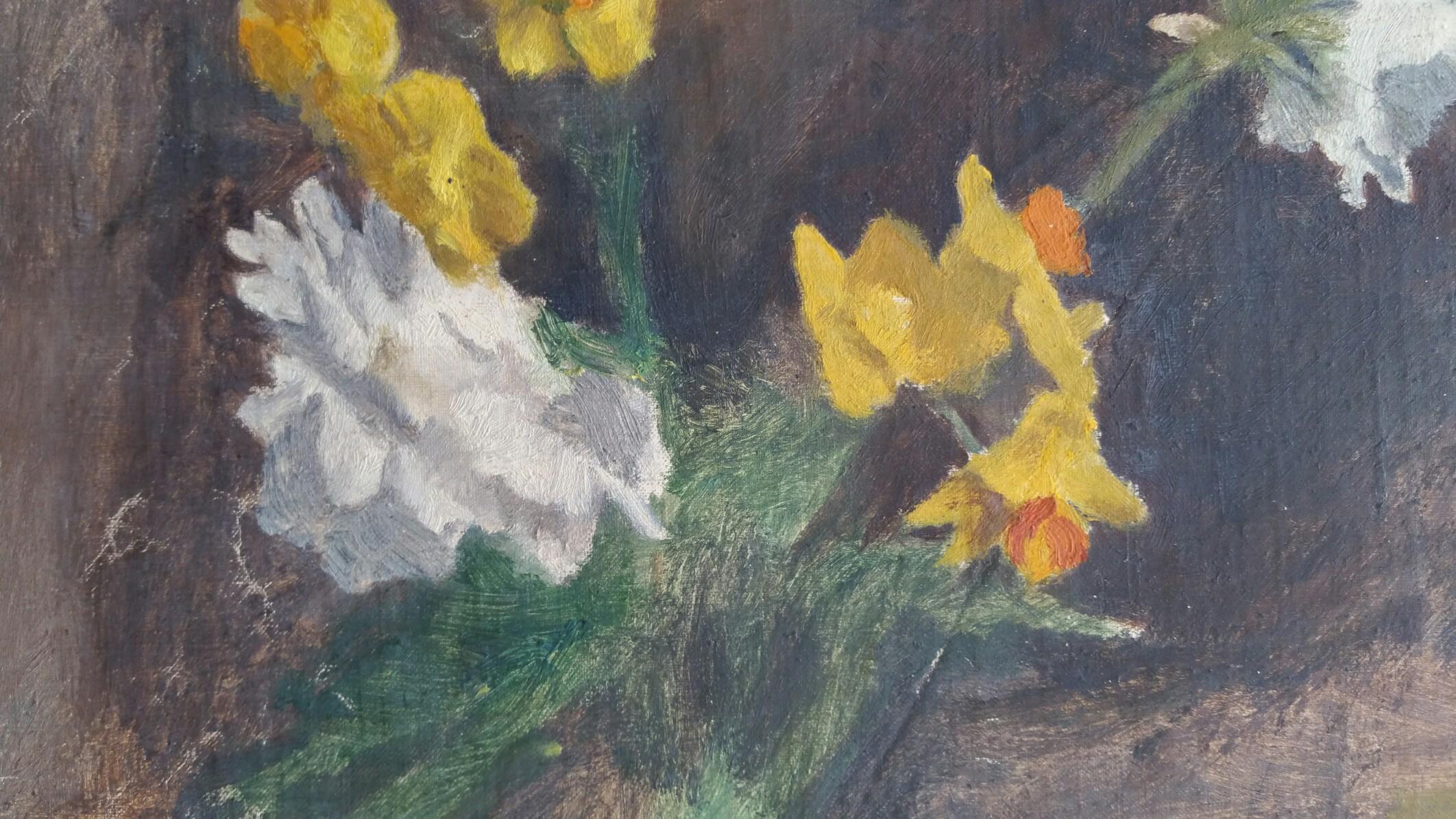 Pintura al óleo vintage inglesa sobre lienzo, Flores de primavera en venta 1