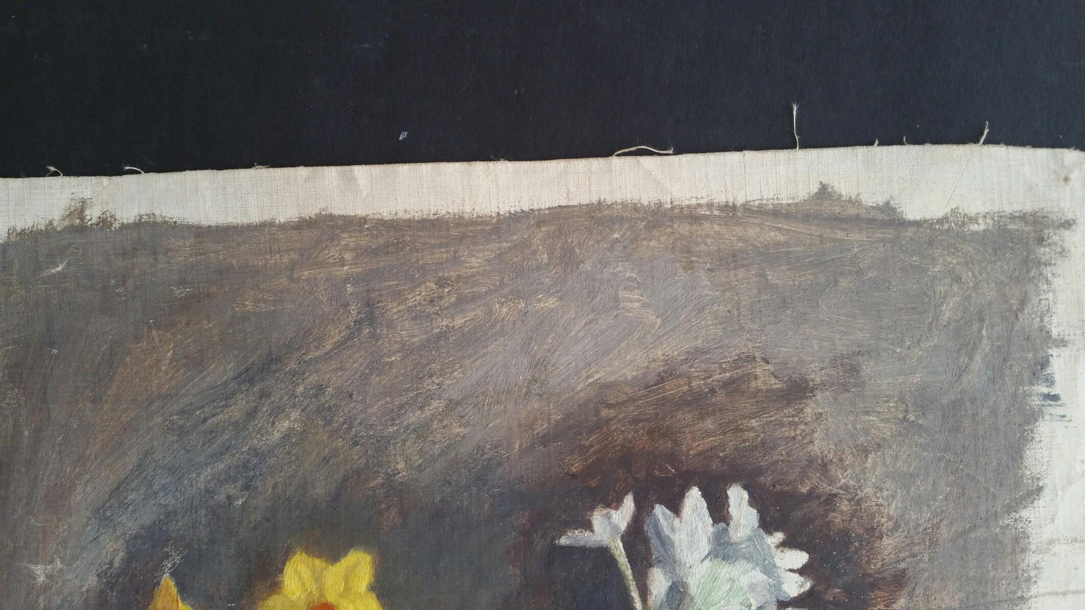 Pintura al óleo vintage inglesa sobre lienzo, Flores de primavera en venta 3
