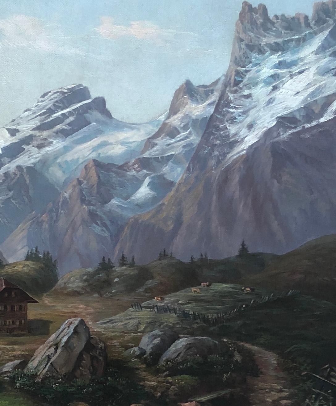 Engslen-Alp mit Wendenstock, deutsche Schweiz (Schwarz), Landscape Painting, von Unknown