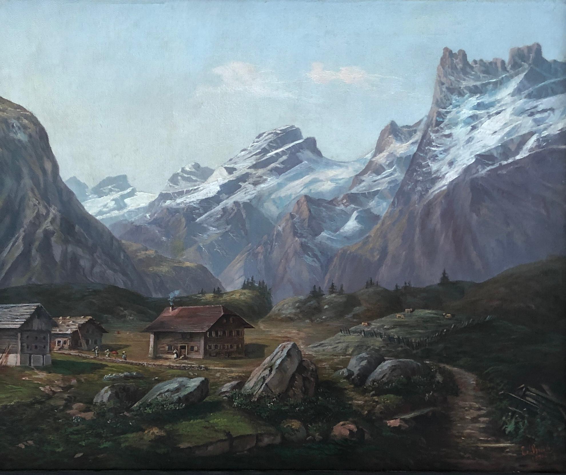 Unknown Landscape Painting – Engslen-Alp mit Wendenstock, deutsche Schweiz