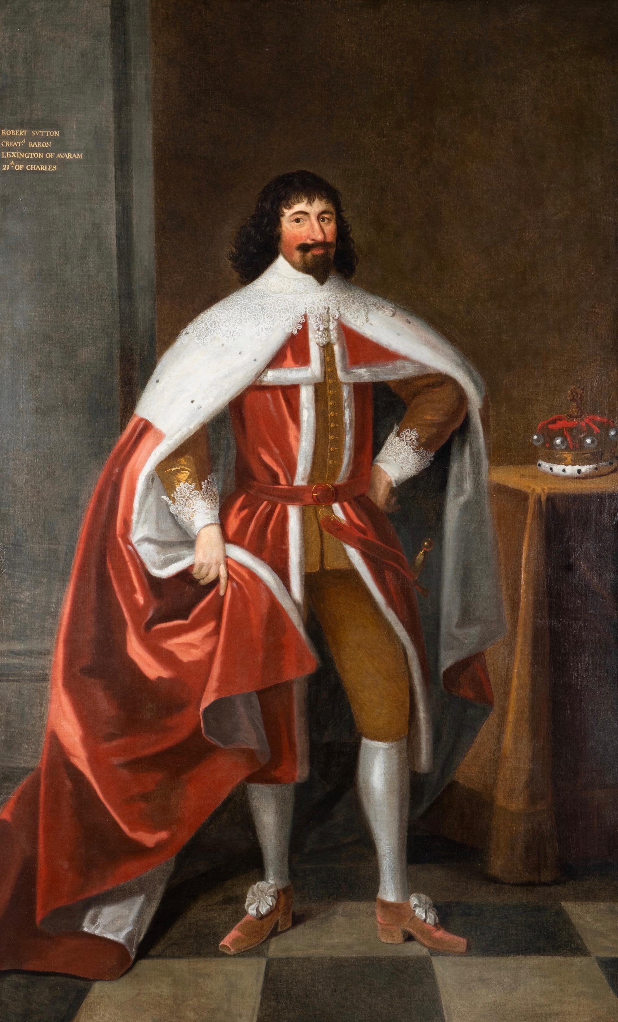 Unknown Portrait Painting - Enormous 17th Century British Portrait of Baron Lexington in Red Peers Robes 
