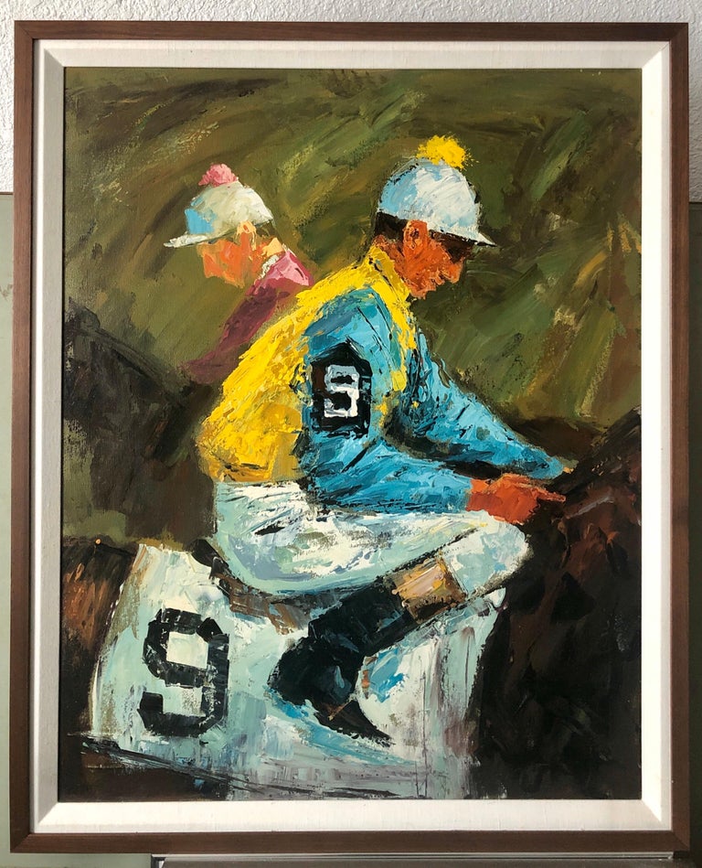 Equestrian Oil Painting Jockey on Horseback at Horse race American Impressionist 3