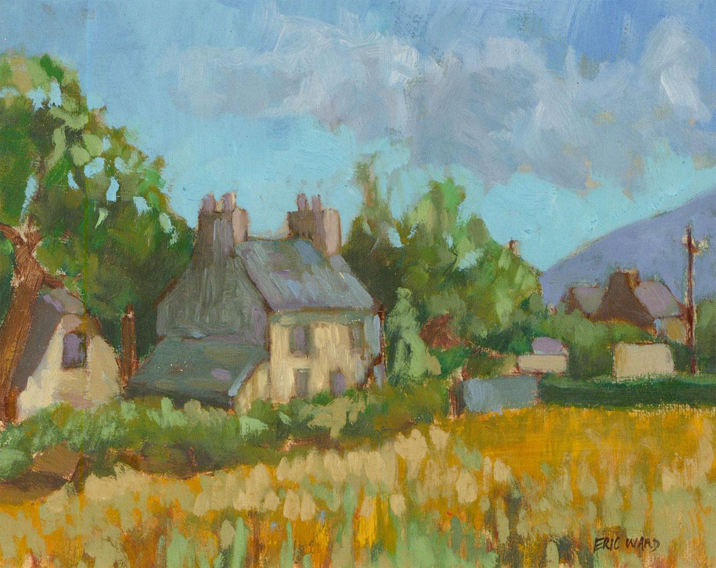 Eric Ward (né en 1945) - Huile du 20e siècle, Cottage on the Meadow - Painting de Unknown