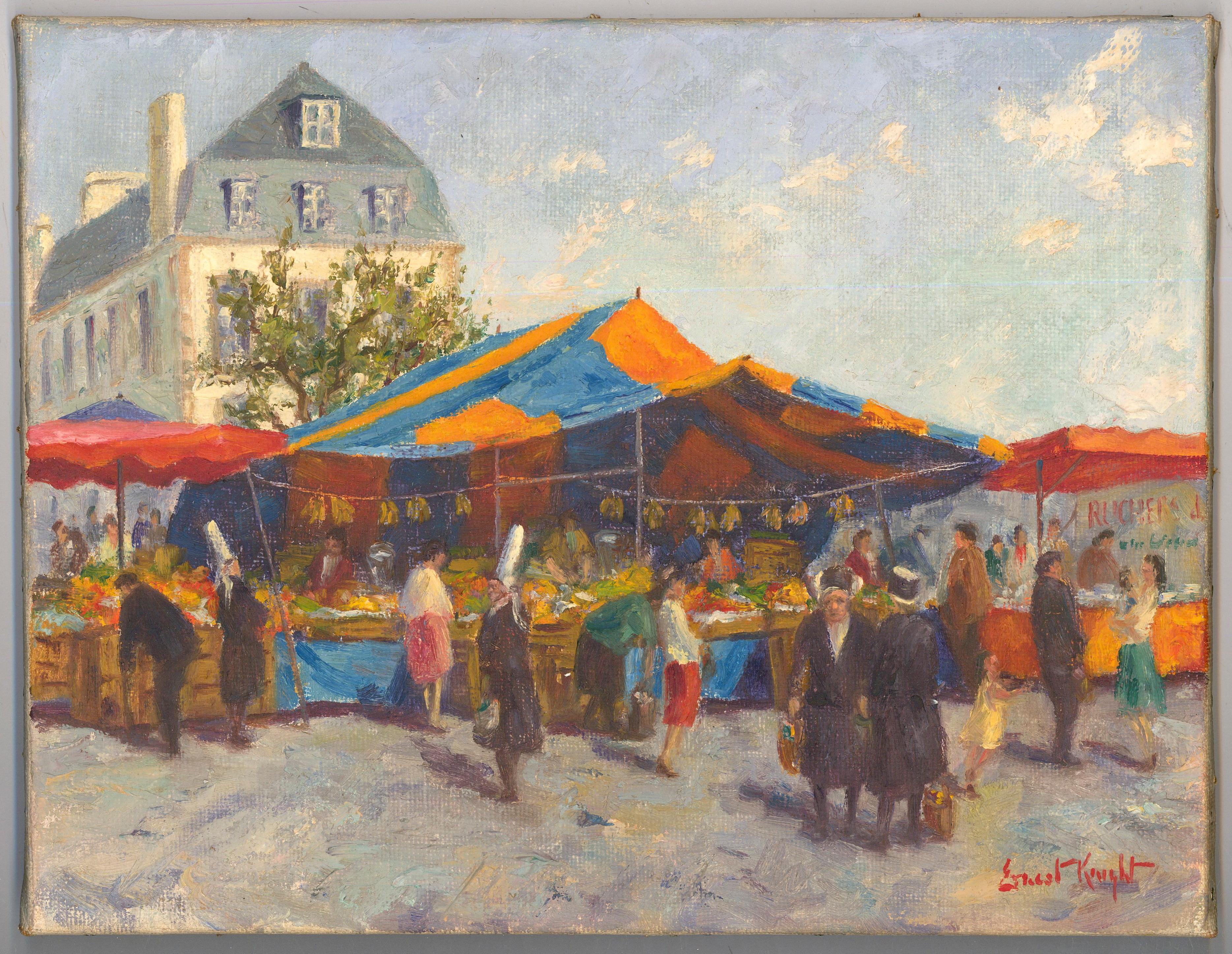 Ernest Knight (1915-1995) - Olio del XX secolo, Mercato di Concarneau - Painting di Unknown