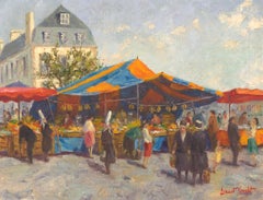 Ernest Knight (1915-1995) – Ölgemälde, Concarneau-Markt des 20. Jahrhunderts